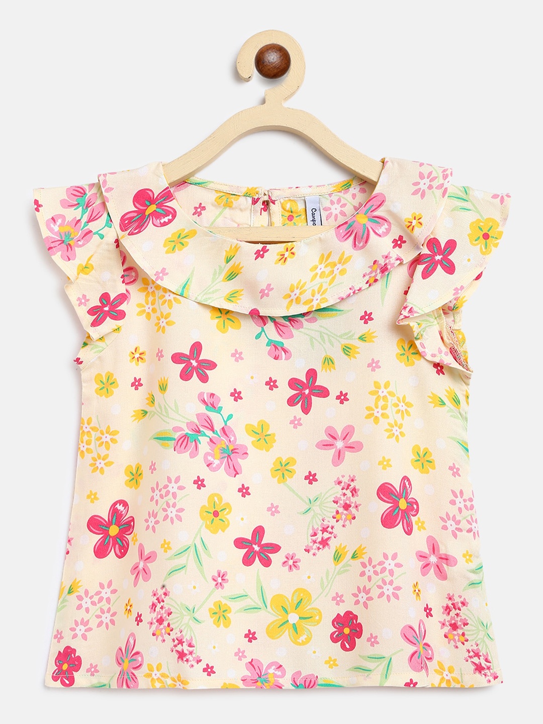 

Campana Girls Cream-Coloured Floral Printed Flutter Sleeves Top