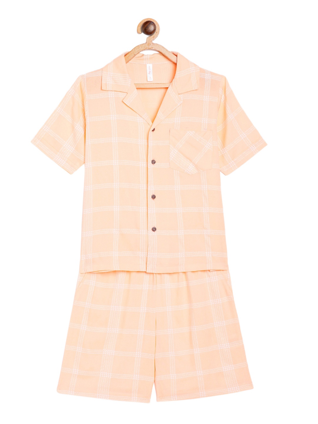 

Stylo Bug Unisex Kids Peach-Coloured & White Checked Night suit