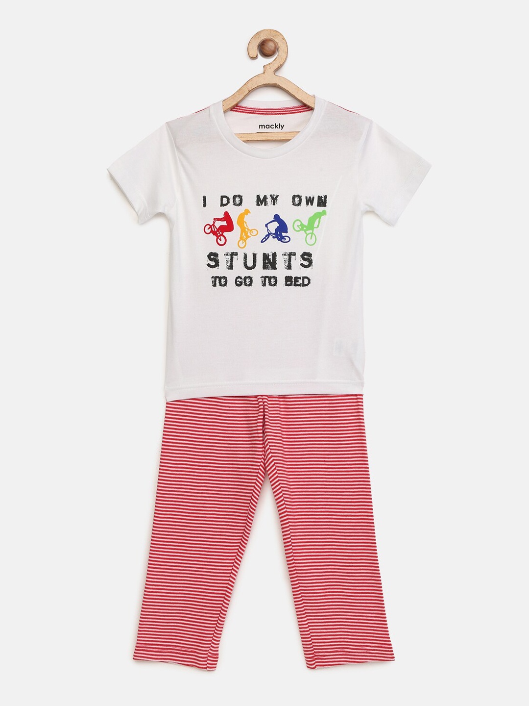 

mackly Boys White & Red Printed Night suit