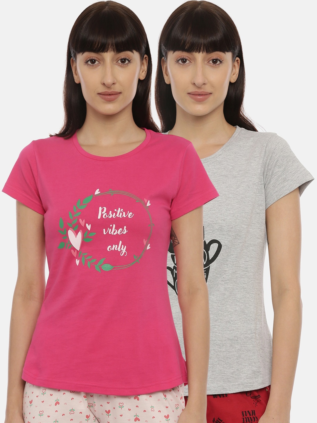 

Curare Women Pack Of 2 Printed Lounge T-shirts, Grey