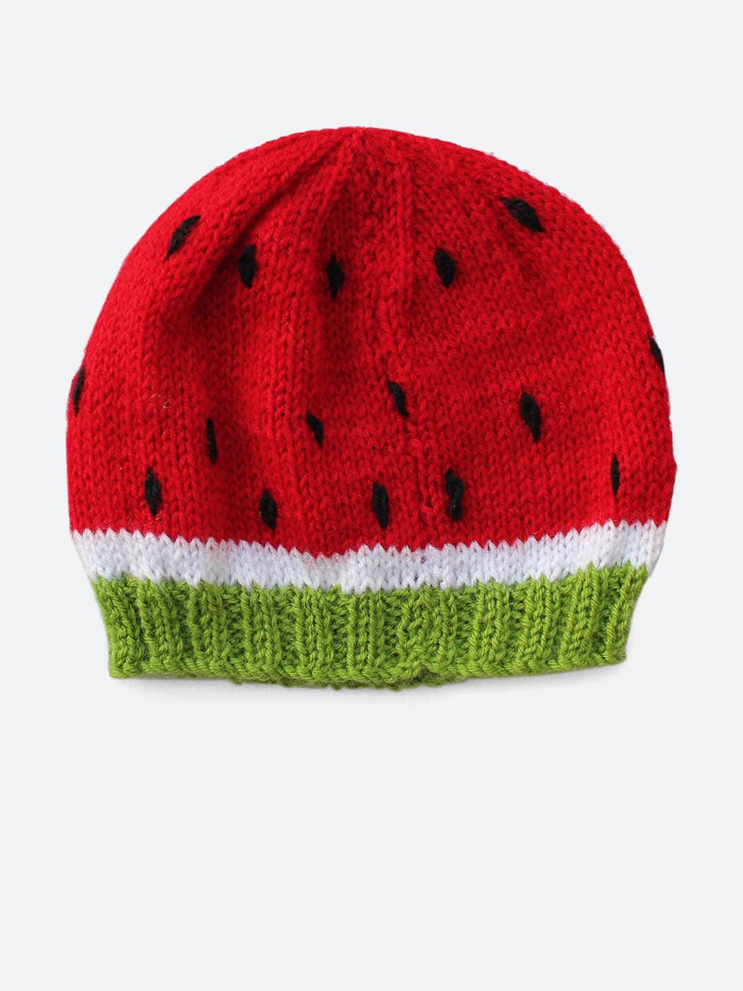 

Woonie Unisex Kids Red & Green Self Design Beanie