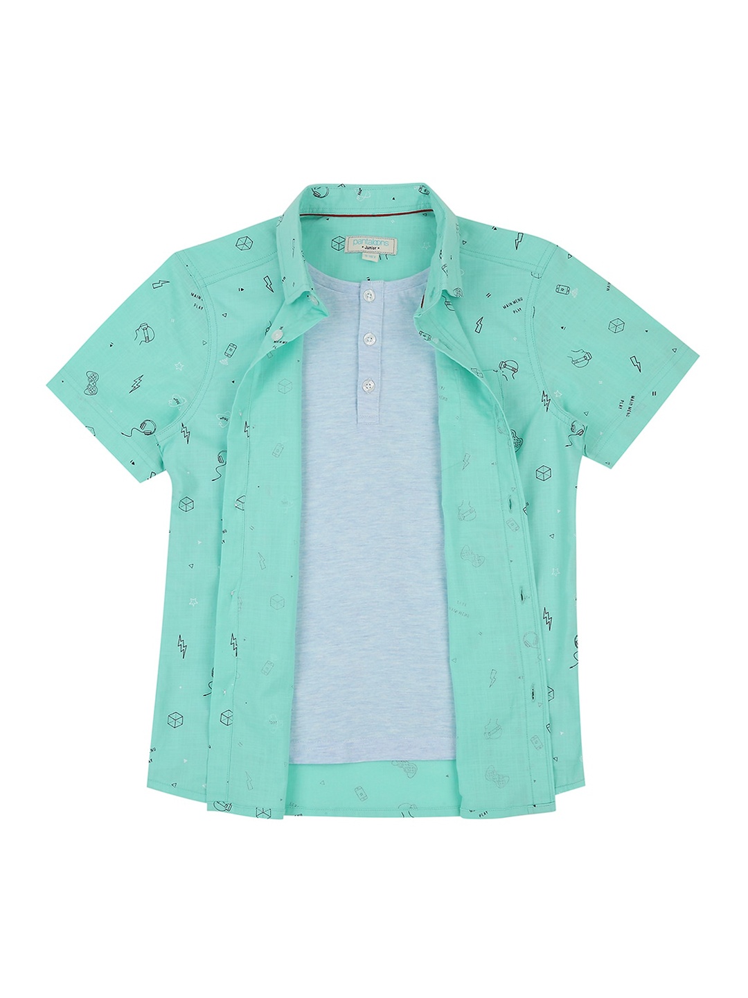 

Pantaloons Junior Boys Green Regular Fit Printed Casual Shirt