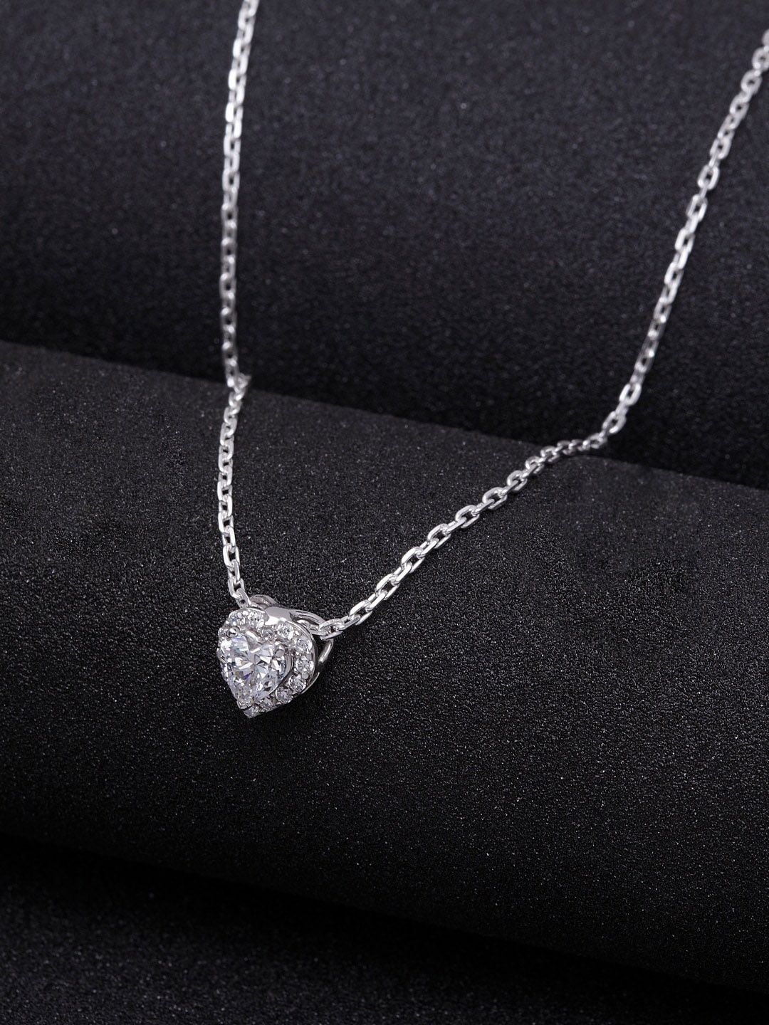 

Clara 92.5 Sterling Silver Rhodium-Plated White CZ-Studded Heart-Shaped Pendant