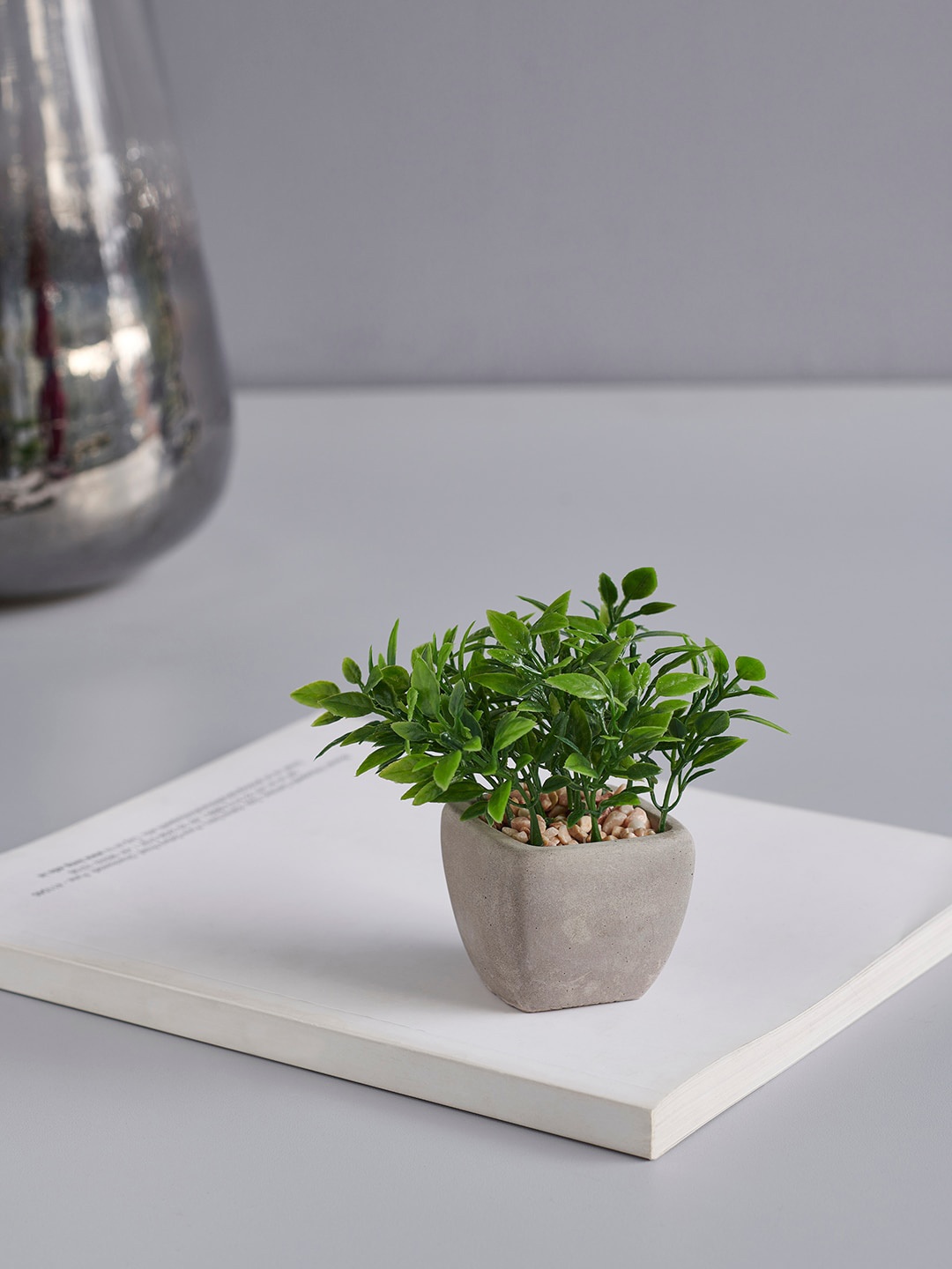

Pure Home and Living Set Of 4 Green & Grey Artificial Plants With Pots
