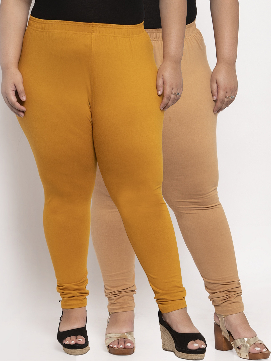 

TAG 7 PLUS Women Pack Of 2 Solid Plus Size Ankle-Length Leggings, Mustard