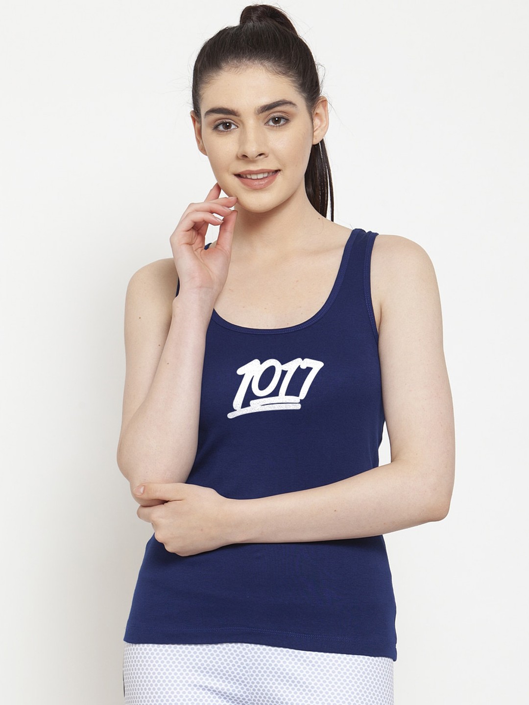 

Friskers Women Blue & White Printed Camisole