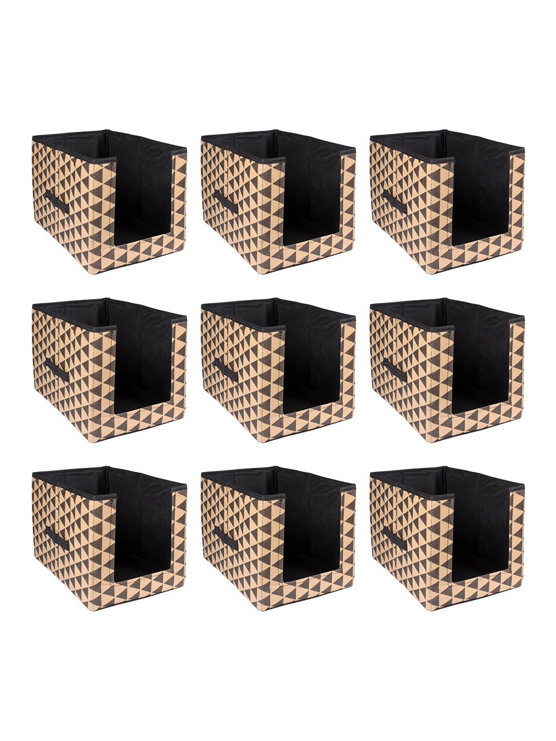 prettykrafts Set Of 9 Brown Geometric Printed Shirt Stacker Wardrobe Organizer