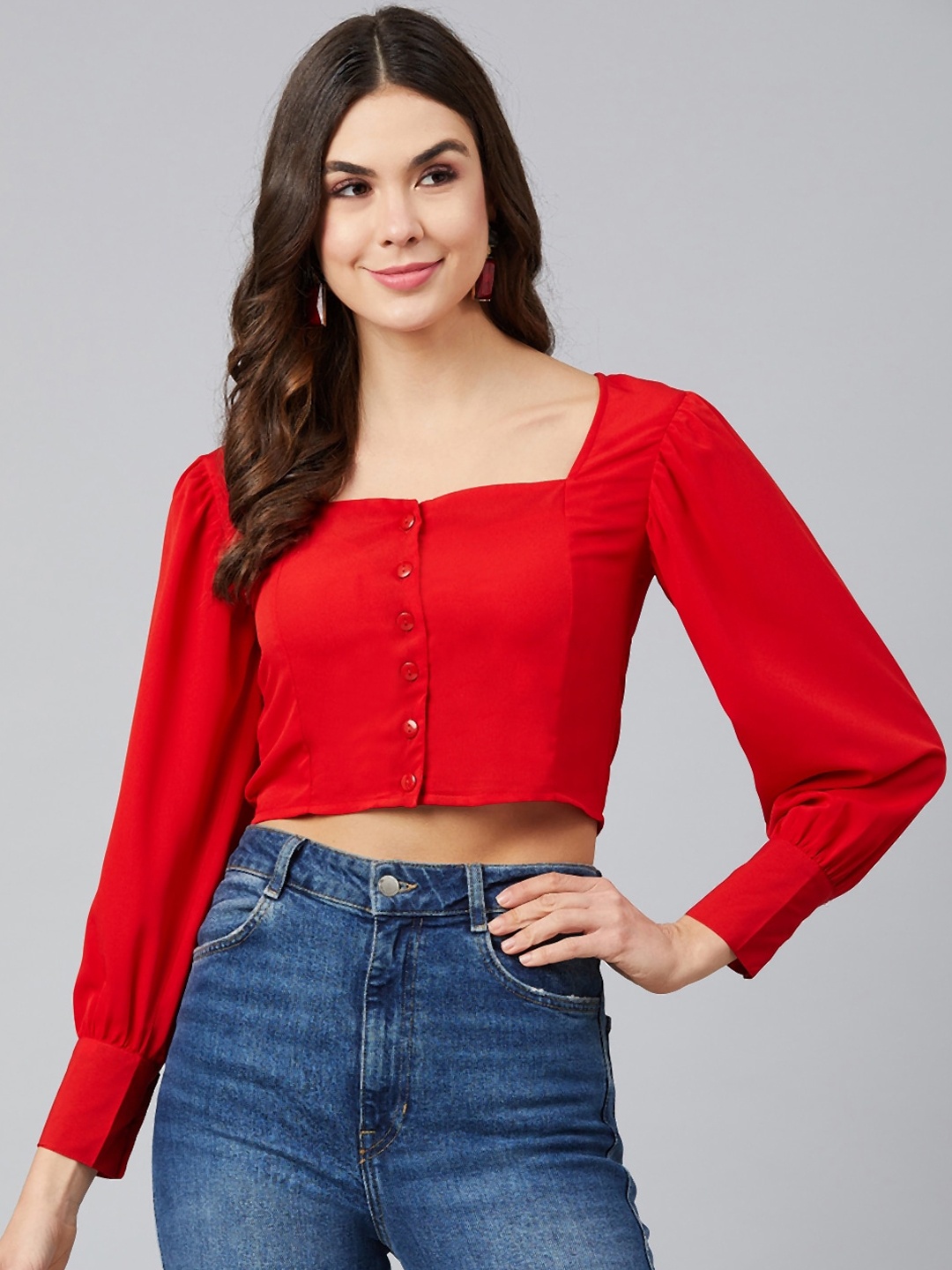 Carlton London Red Georgette Crop Top