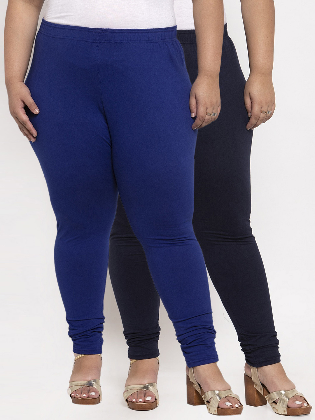 

TAG 7 PLUS Women Pack Of 2 Solid Plus Size Ankle-Length Leggings, Blue