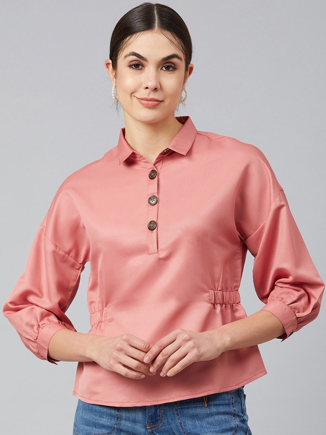 

Carlton London Peach-Coloured Shirt Style Top