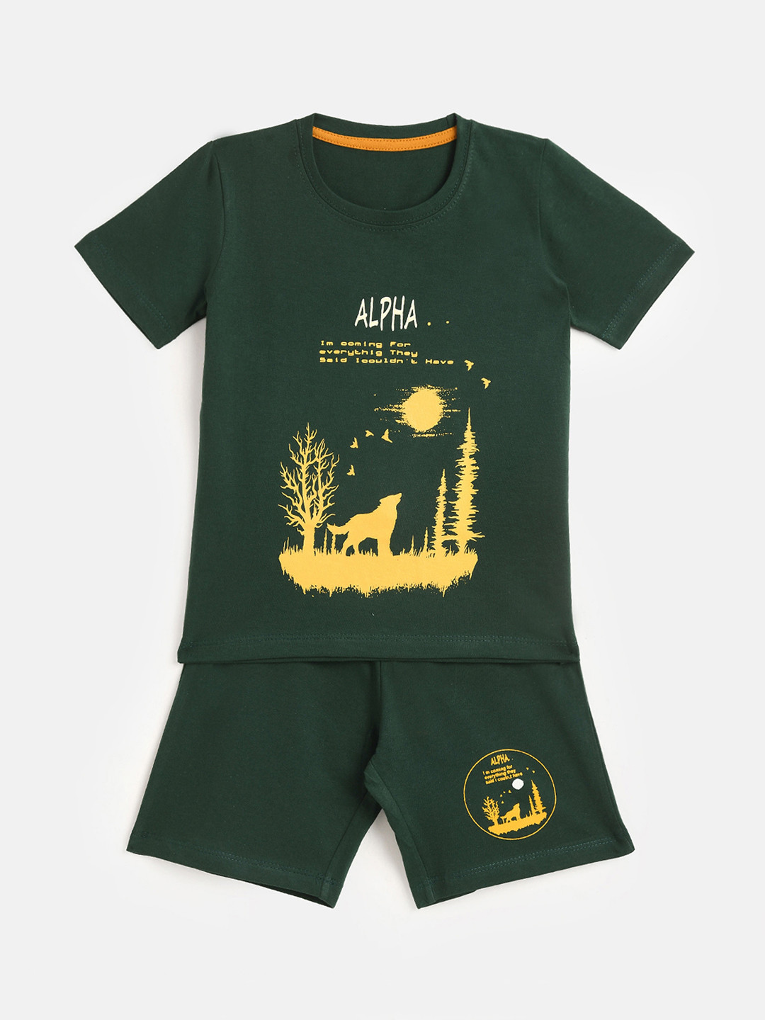 

KIDSCRAFT Boys Green & Yellow Printed Cotton T-shirt with Shorts