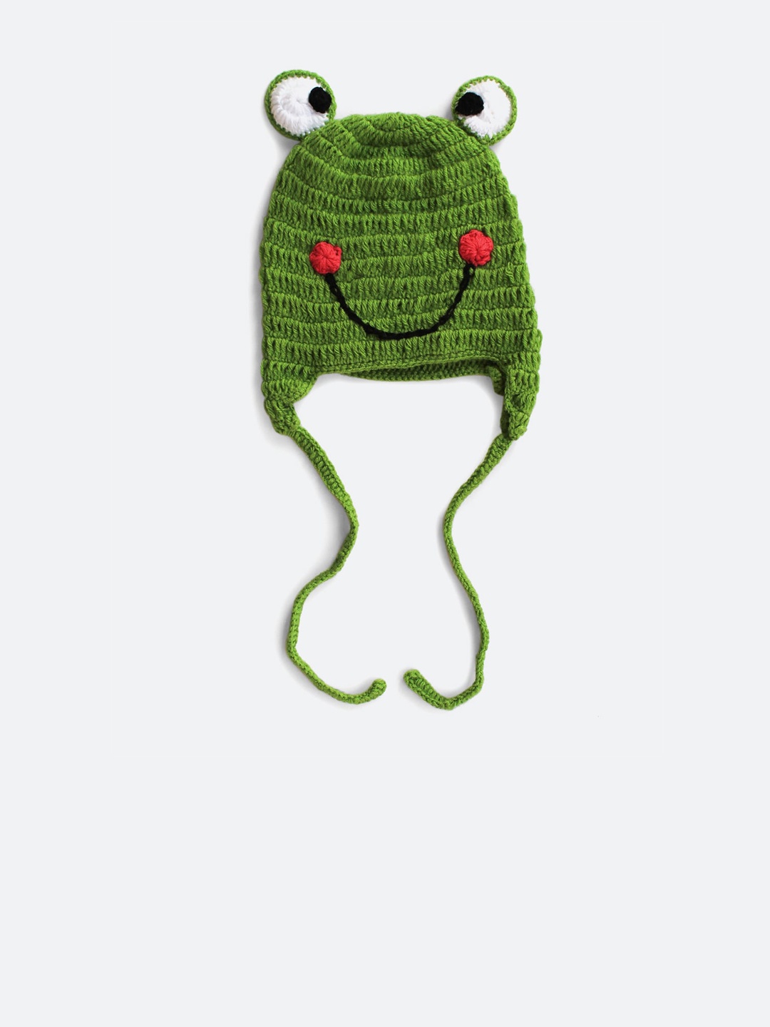 

Woonie Unisex Kids Green Self Design Handmade Woolen Beanie