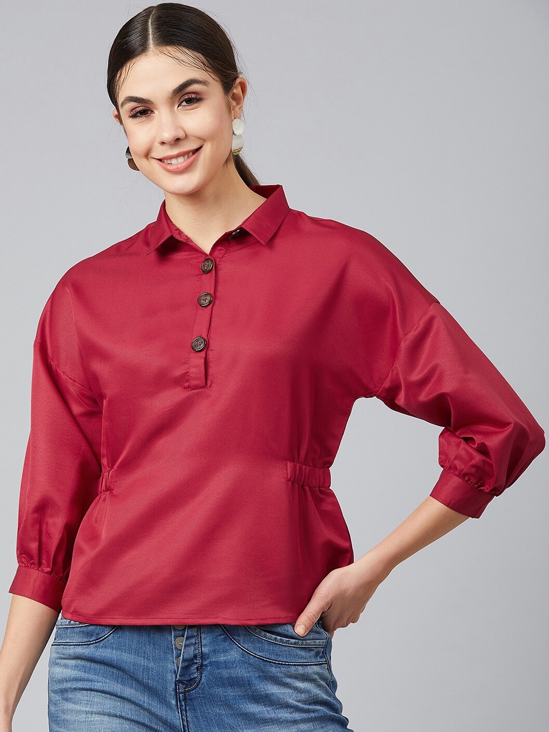 

Carlton London Maroon Shirt Style Top