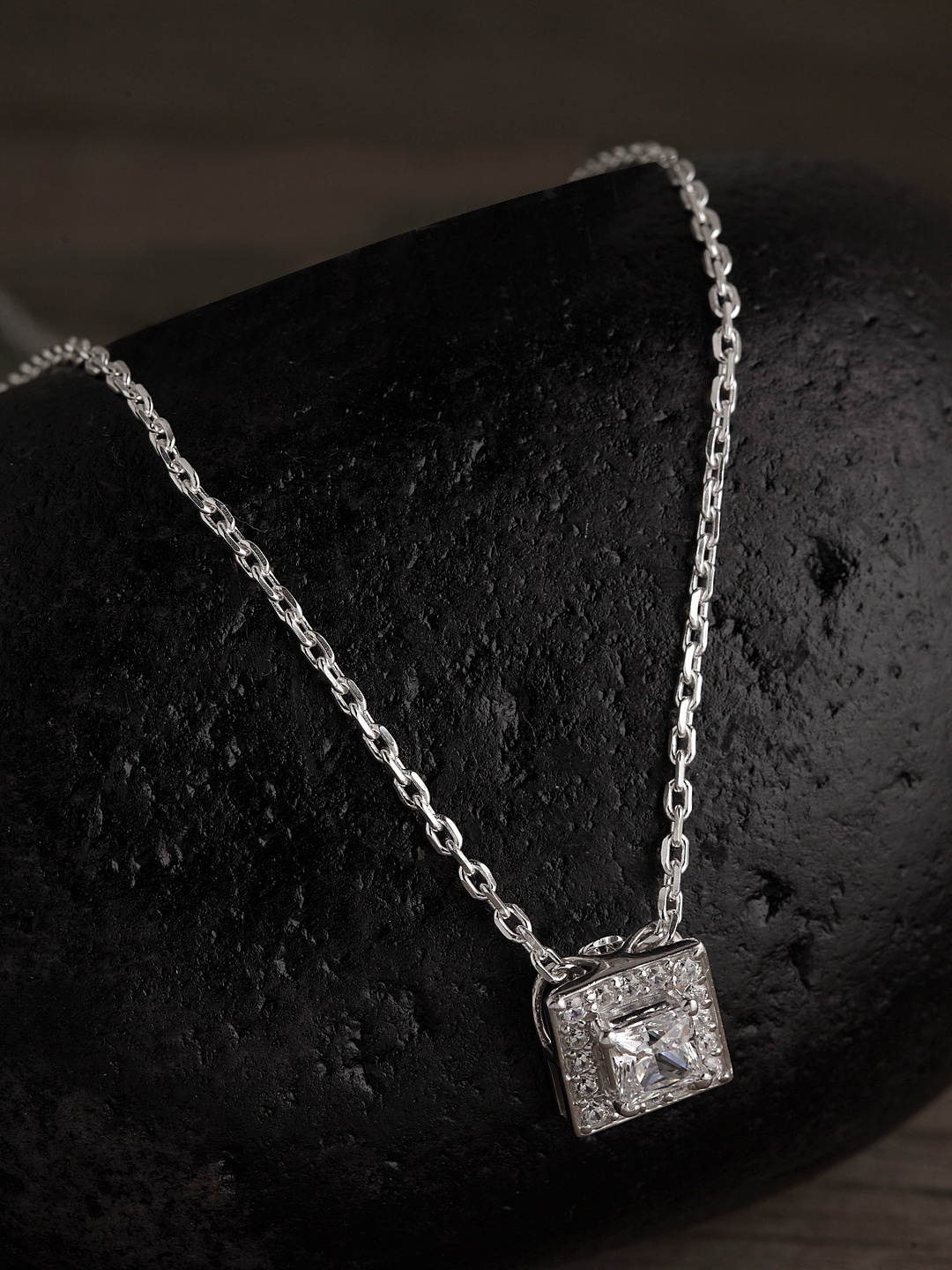 

Clara 92.5 Sterling Silver Rhodium-Plated White Swiss Zirconia Studded Pendant With Chain