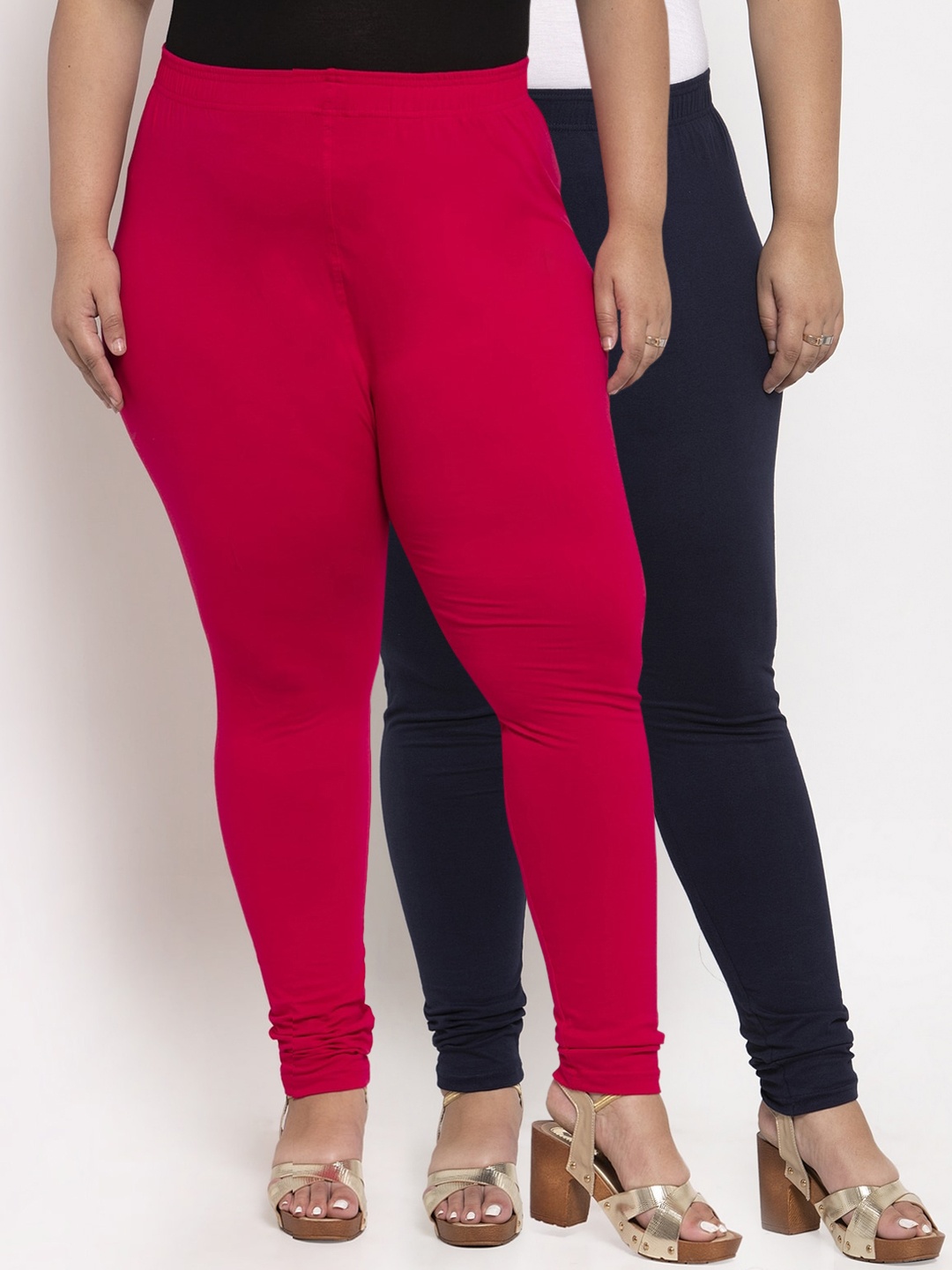 

TAG 7 PLUS Women Pack Of 2 Solid Plus Size Ankle-Length Leggings, Navy blue