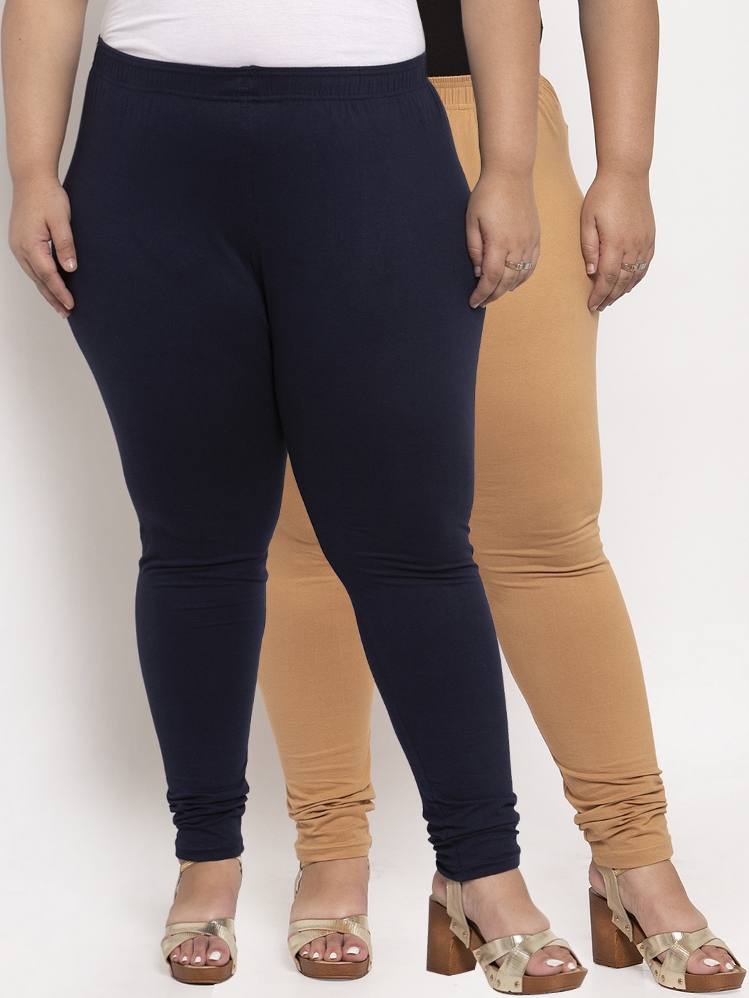 

TAG 7 PLUS Women Pack Of 2 Solid Plus Size Ankle-Length Leggings, Navy blue