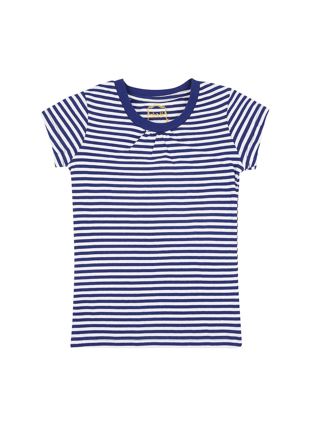 

CHALK by Pantaloons Girls Navy Blue Striped Polo Collar T-shirt