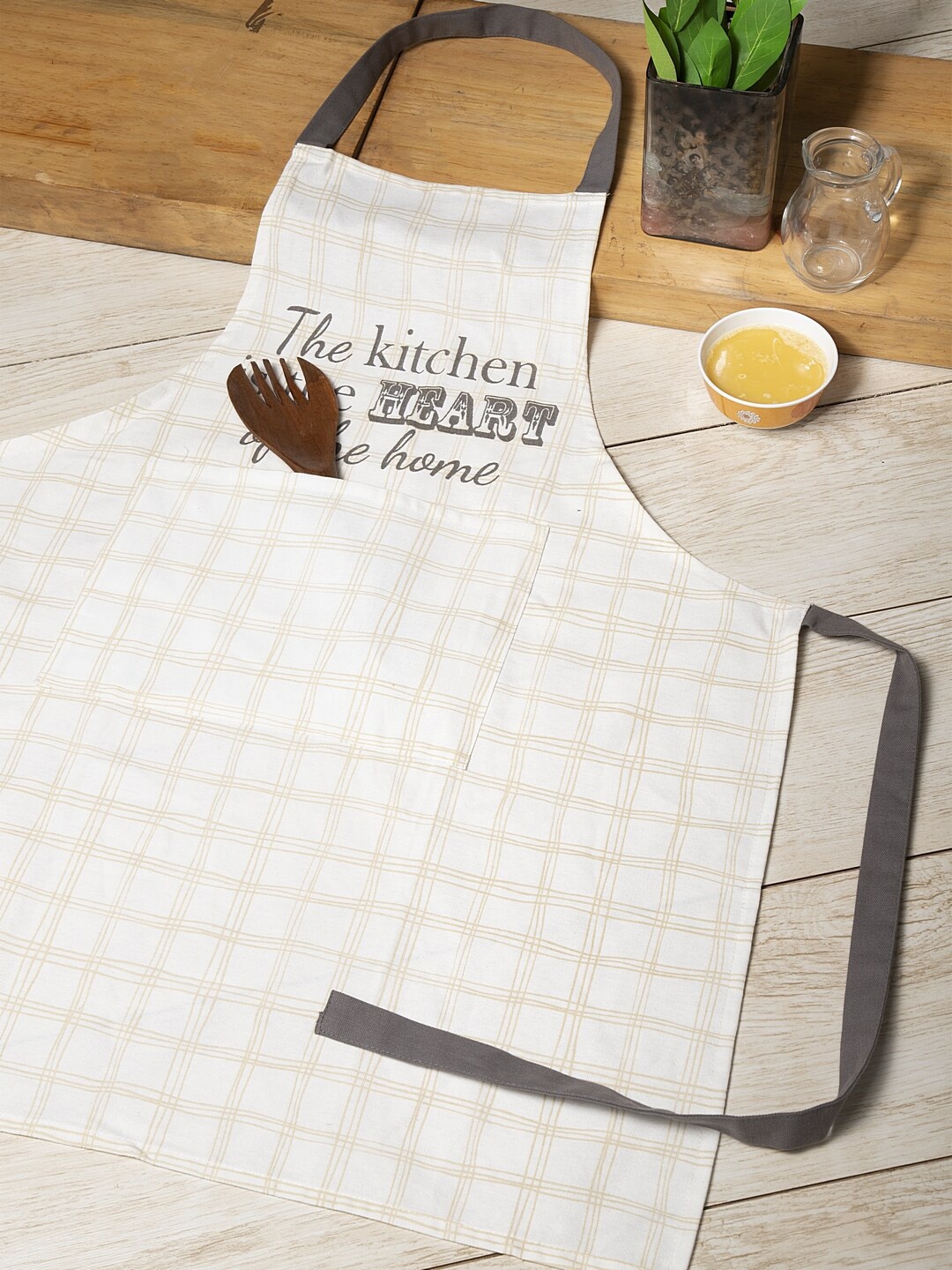 

BLANC9 Unisex Off-White & Beige Printed Cotton Apron