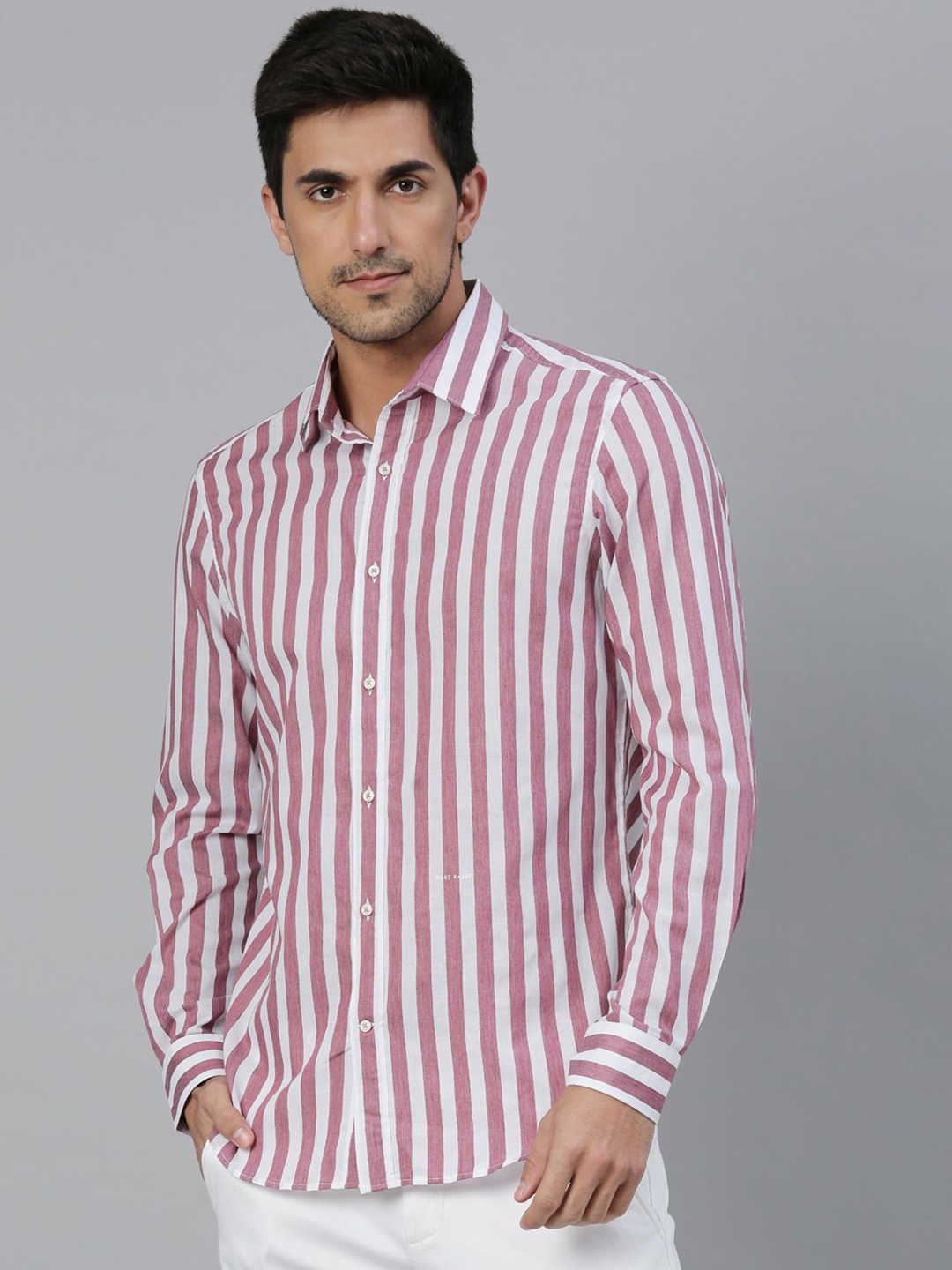 RARE RABBIT Men Maroon & White Regular Fit Striped Casual Shirt