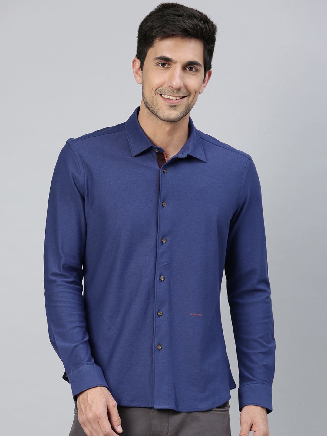 

RARE RABBIT Men Breath Regular Fit Solid Shirt, Navy blue