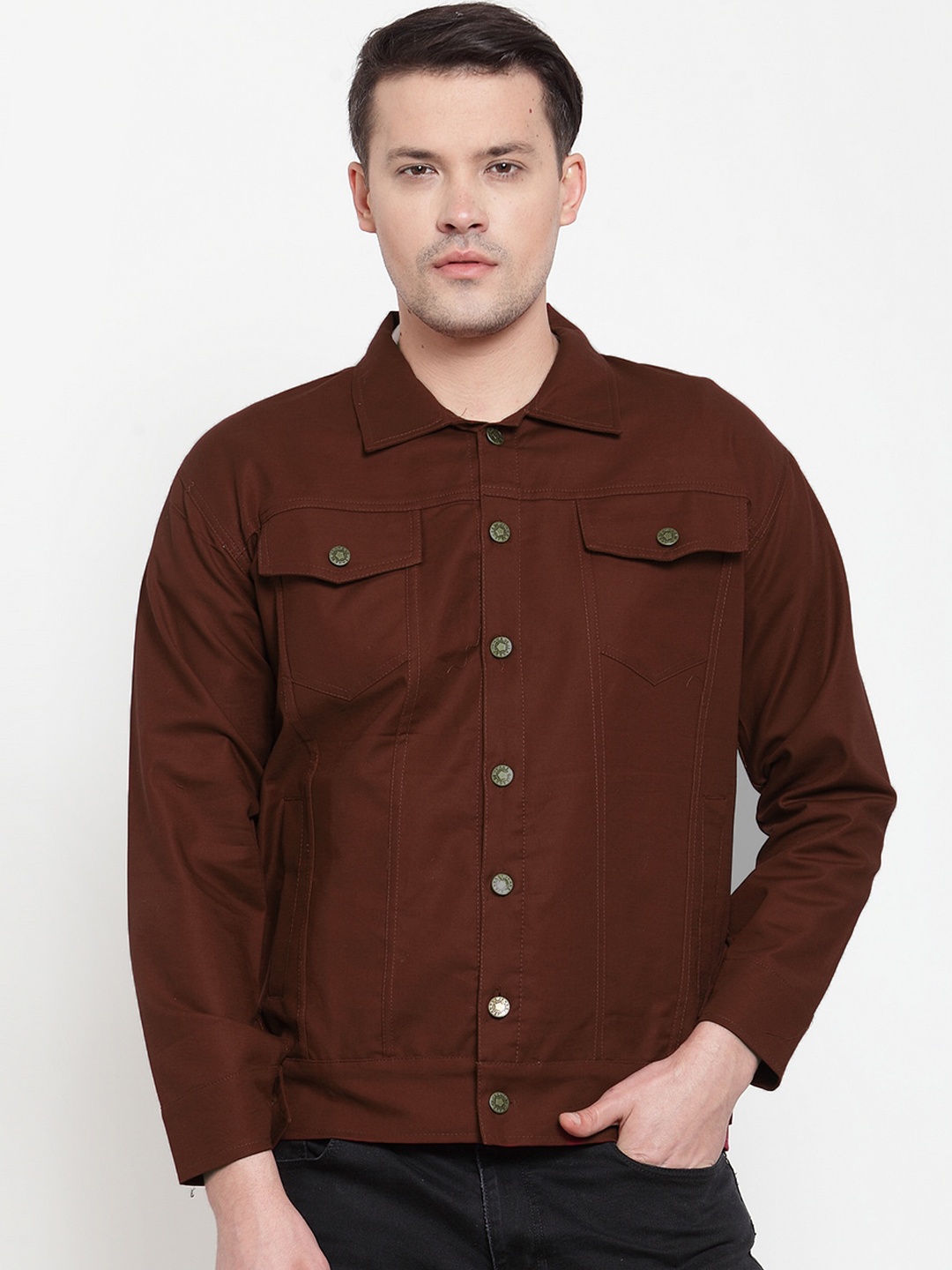 

VOXATI Men Brown Solid Denim Jacket