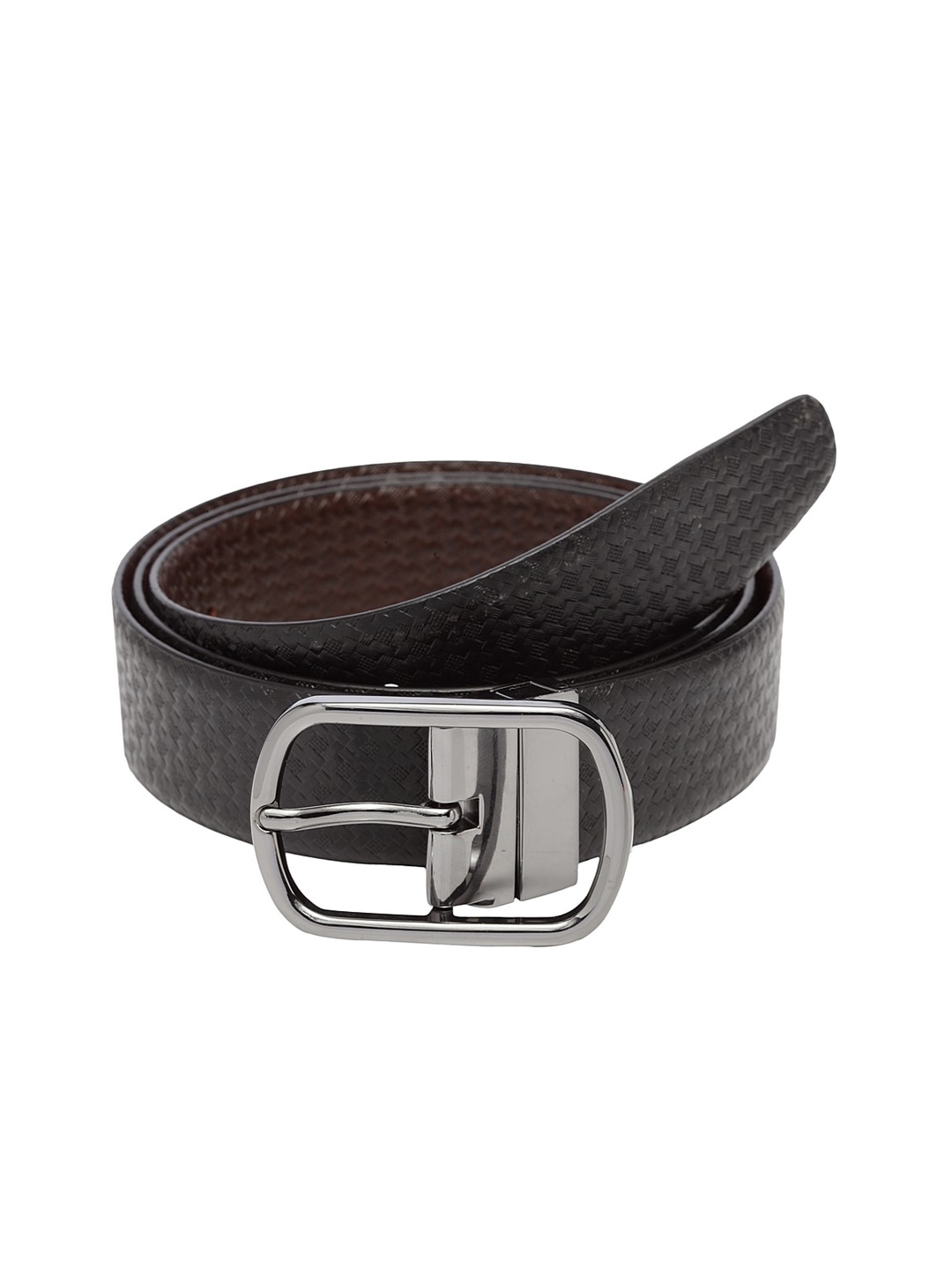 

WELBAWT Men Black & Brown Textured Leather Reversible Belt