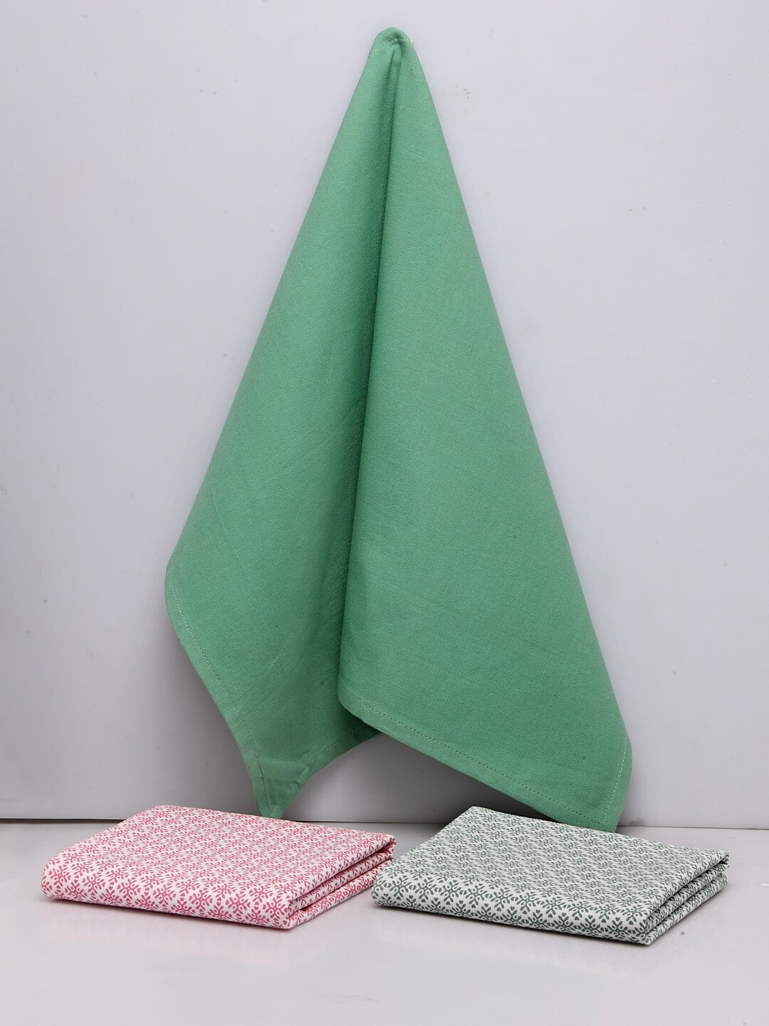 

BLANC9 Set Of 3 Printed Cotton Kitchen Towels, Green
