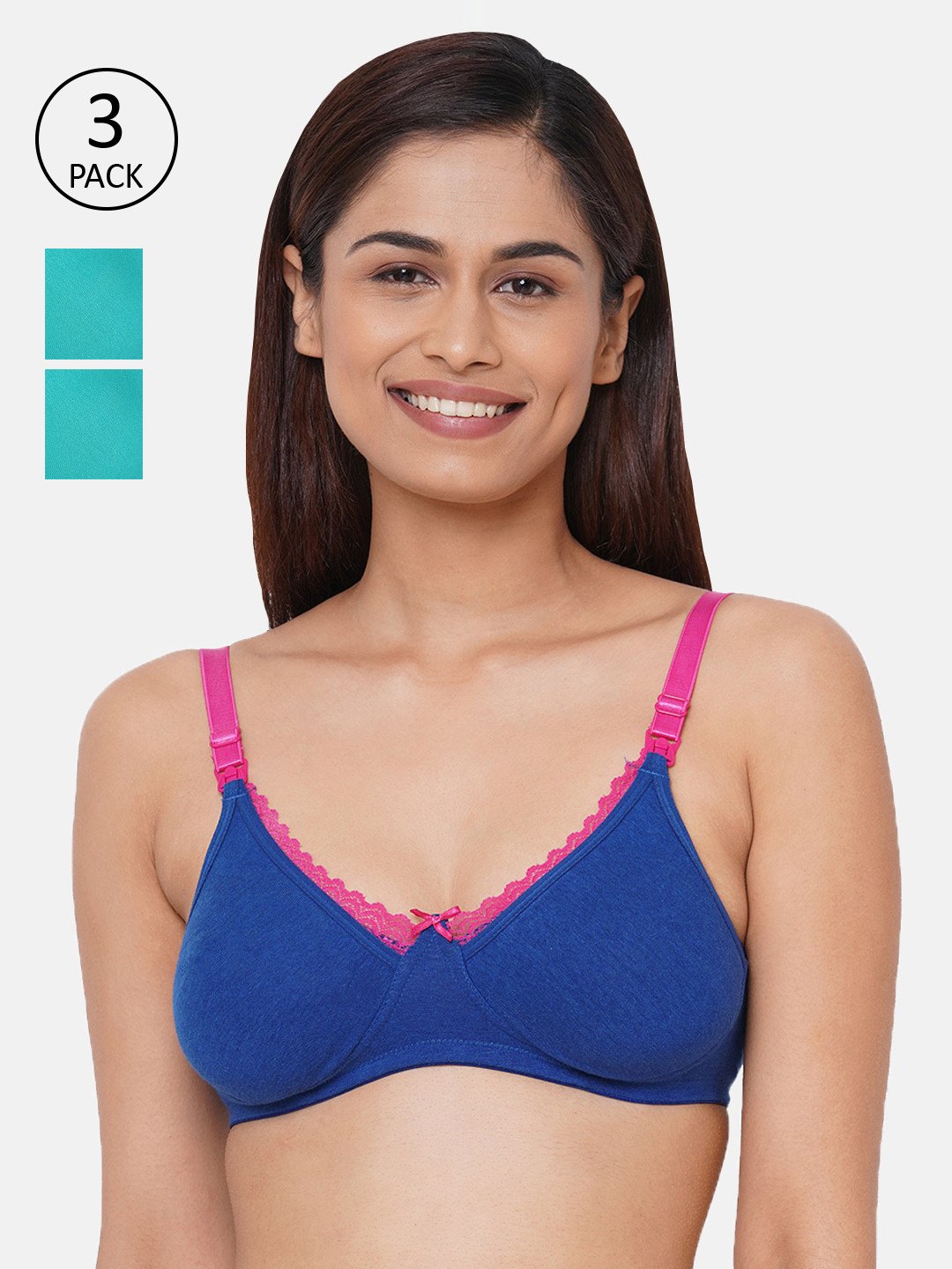 

Inner Sense Pack of 3 Solid Non-Wired Non Padded Antimicrobial Maternity Bra IMB003B_3B_3A, Blue