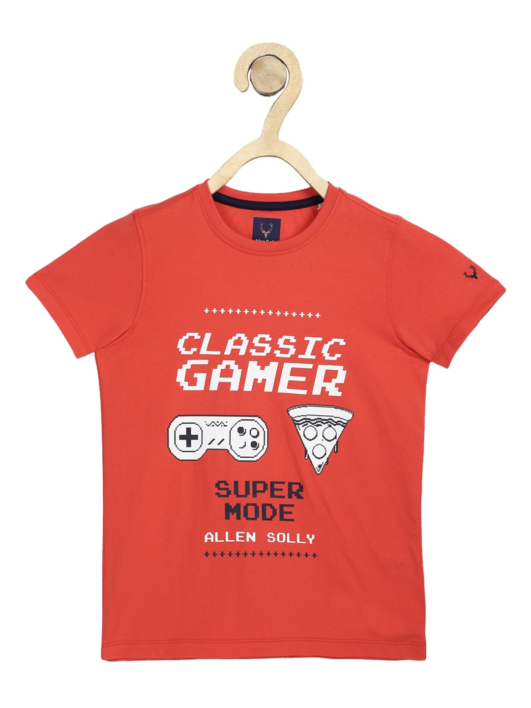 

Allen Solly Junior Boys Red Printed Round Neck Pure Cotton T-shirt