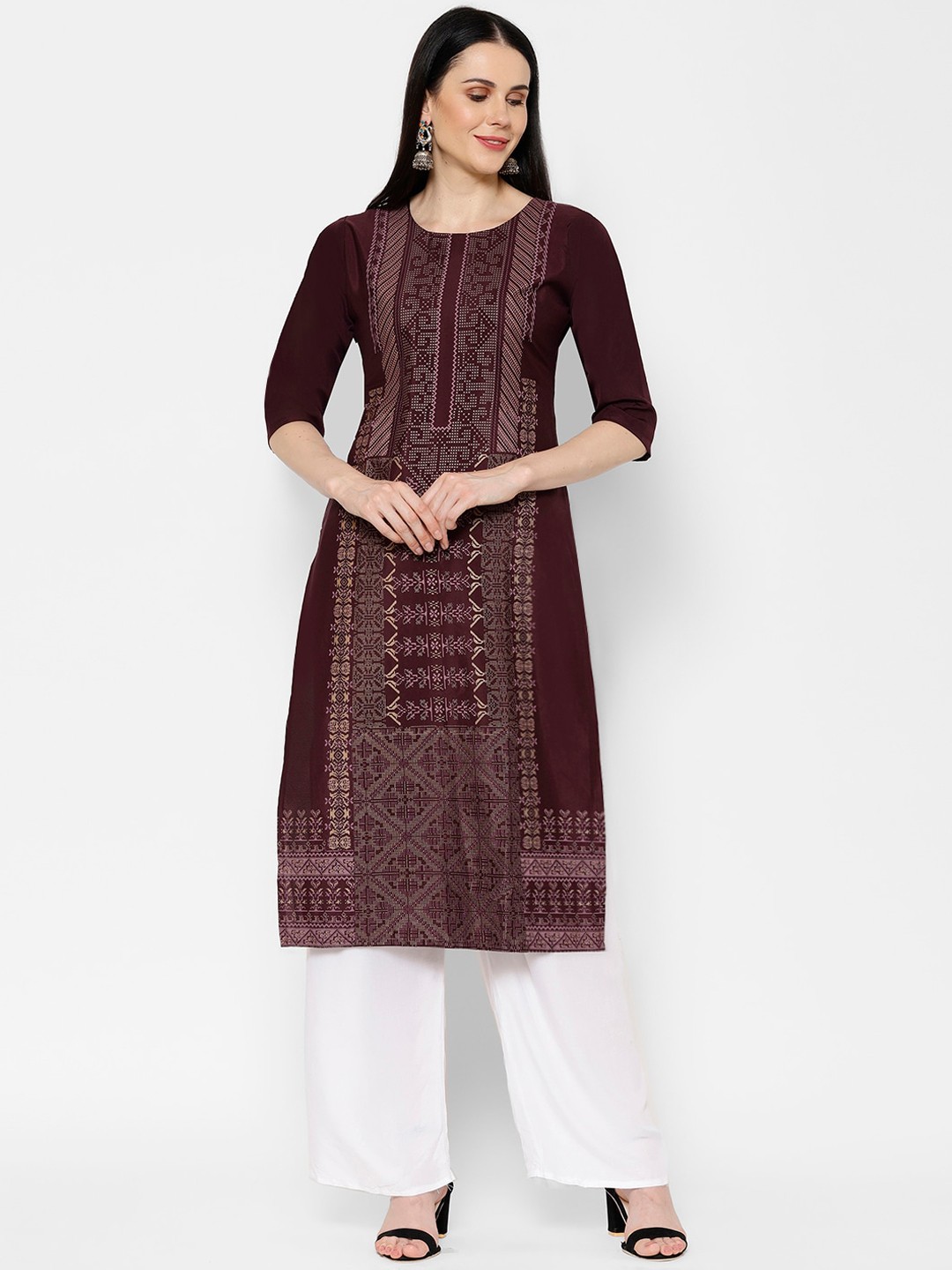 

7Threads Women Purple Ethnic Motifs Printed Crepe Kurta