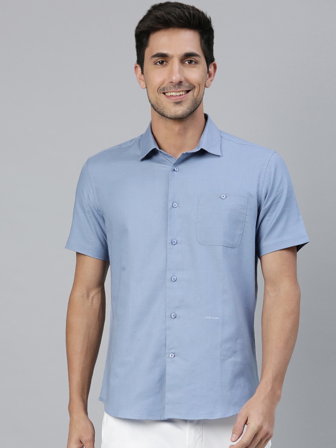 

RARE RABBIT Men Loop Regular Fit Solid Shirt, Blue