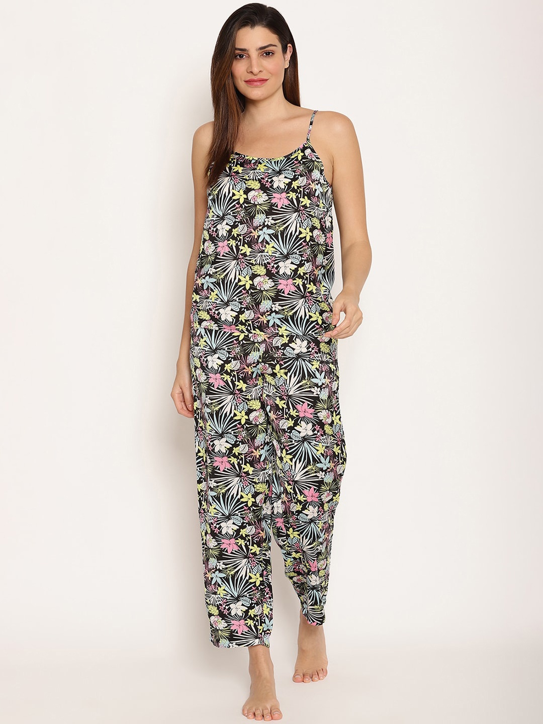 

HOUSE OF KKARMA Women Black & Pink Printed Night Suit
