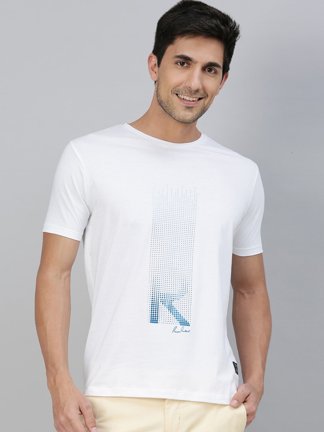 

RARE RABBIT Men White Printed Round Neck T-shirt