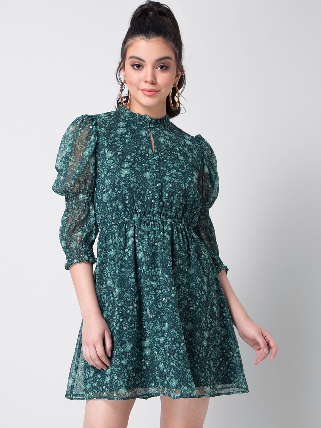 

FabAlley Women Green Printed Fit and Flare Dress