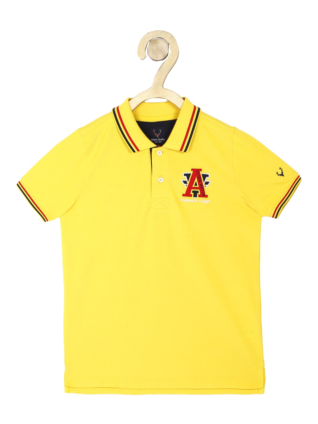 

Allen Solly Junior Boys Yellow Solid Polo Collar Pure Cotton T-shirt
