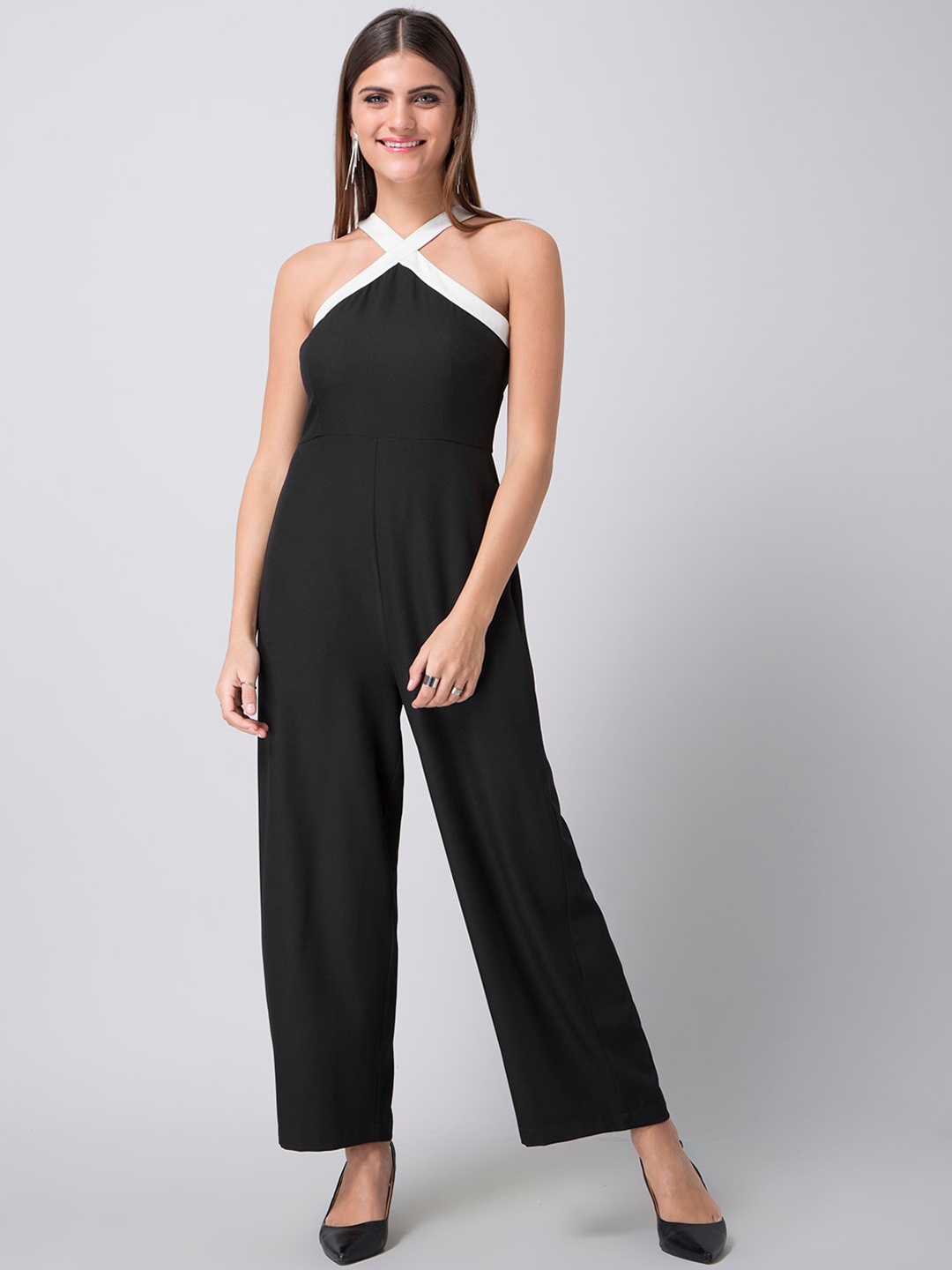 

FabAlley Women Black & White Solid Basic Jumpsuit