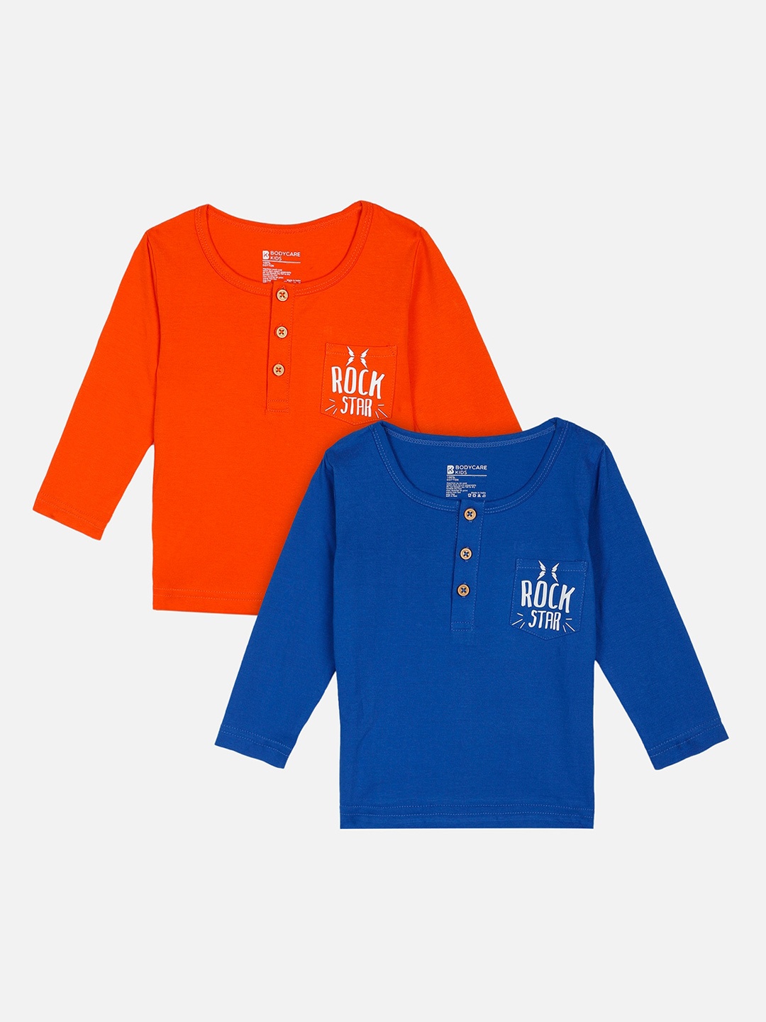 

Bodycare First Boys Pack of 2 Orange & Blue Printed Henley Neck T-shirt