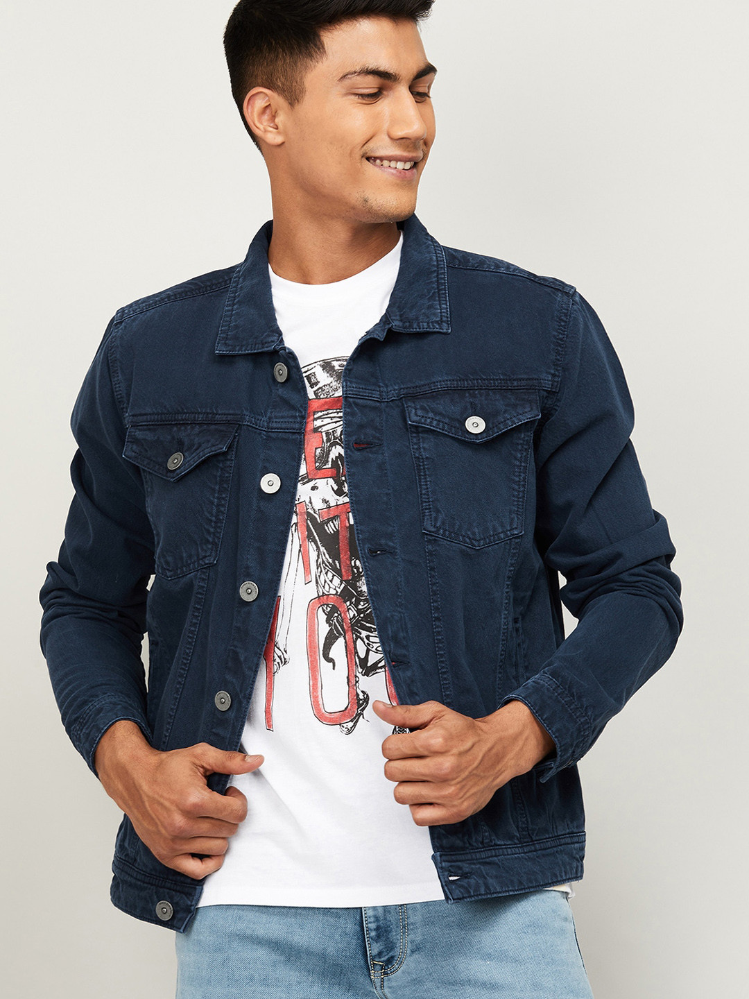 

Forca by Lifestyle Men Navy Blue Solid Denim Jacket