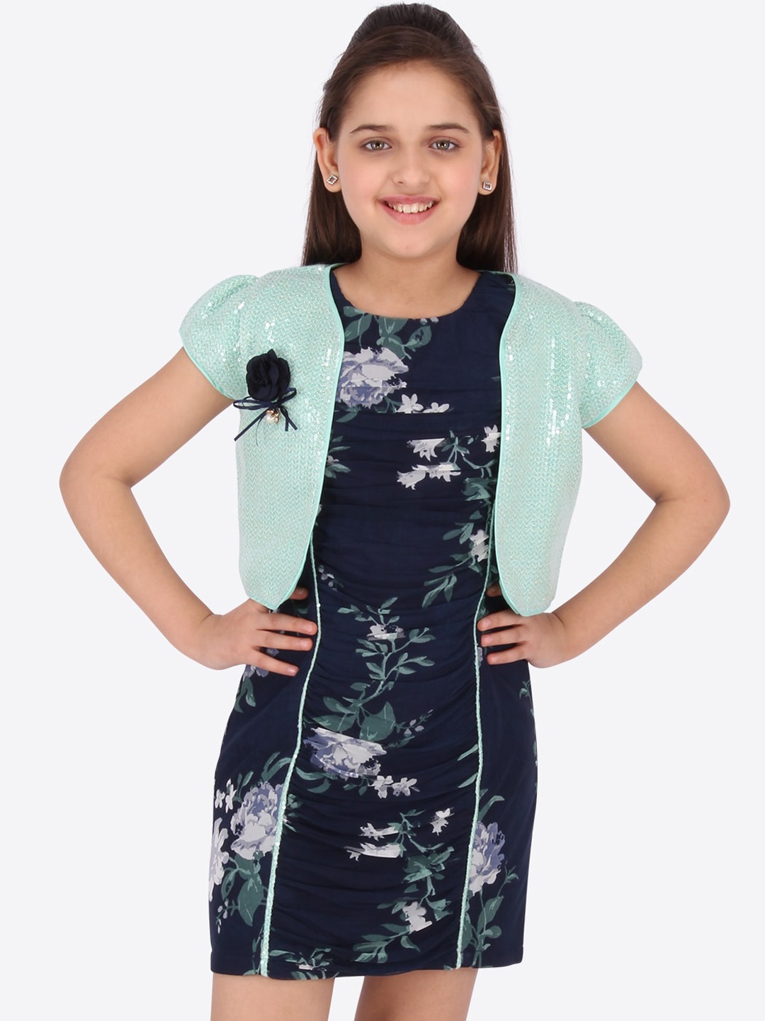 

CUTECUMBER Girls Navy Blue Printed Sheath Dress