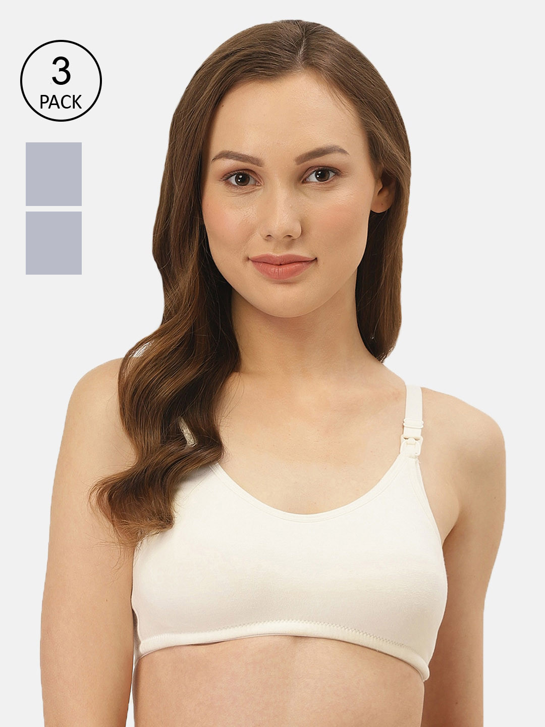 

Inner Sense Pack of 3 Solid Non-Wired Antimicrobial Maternity Nursing Sustainable Bra IMB004B_4B_4F, White