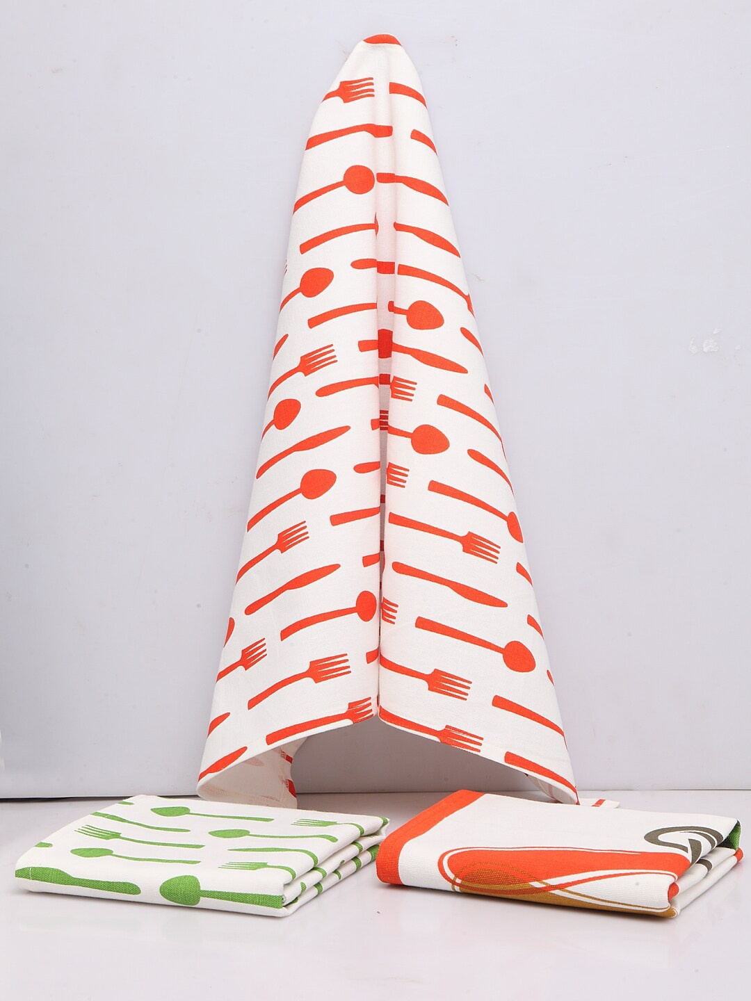 

BLANC9 Set Of 3 Printed Cotton Kitchen Towels, Orange