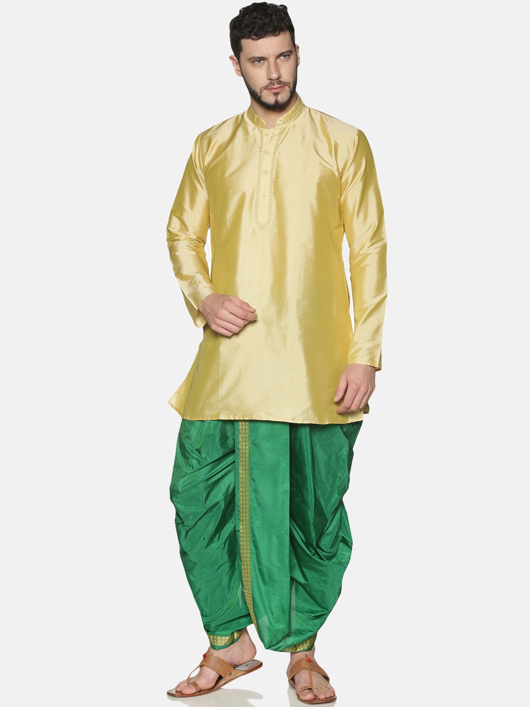 

TATTVA Men Beige Solid Kurta with Dhoti Pants