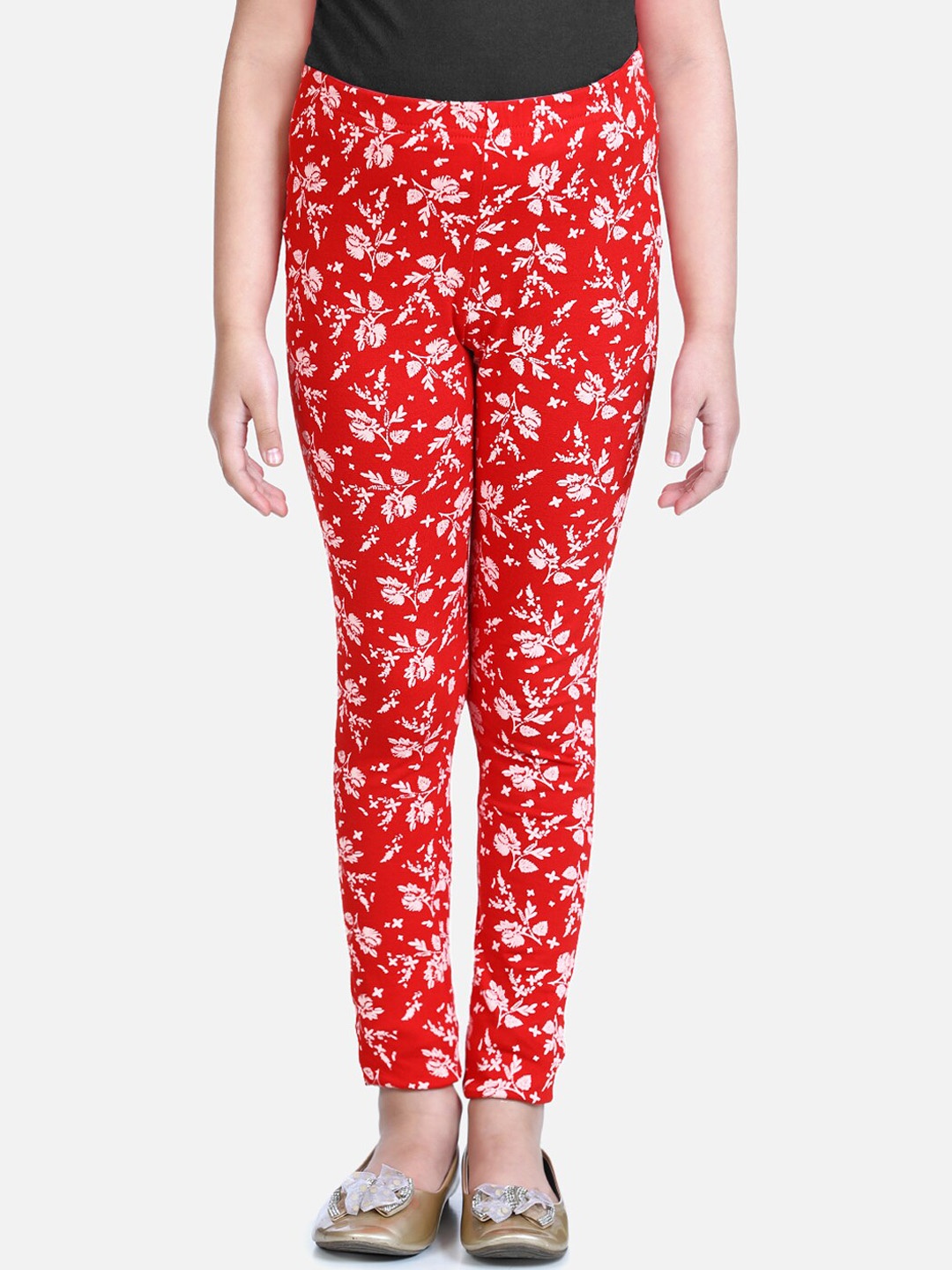 Naughty Ninos Girls Red & White Printed Ankle-Length Leggings