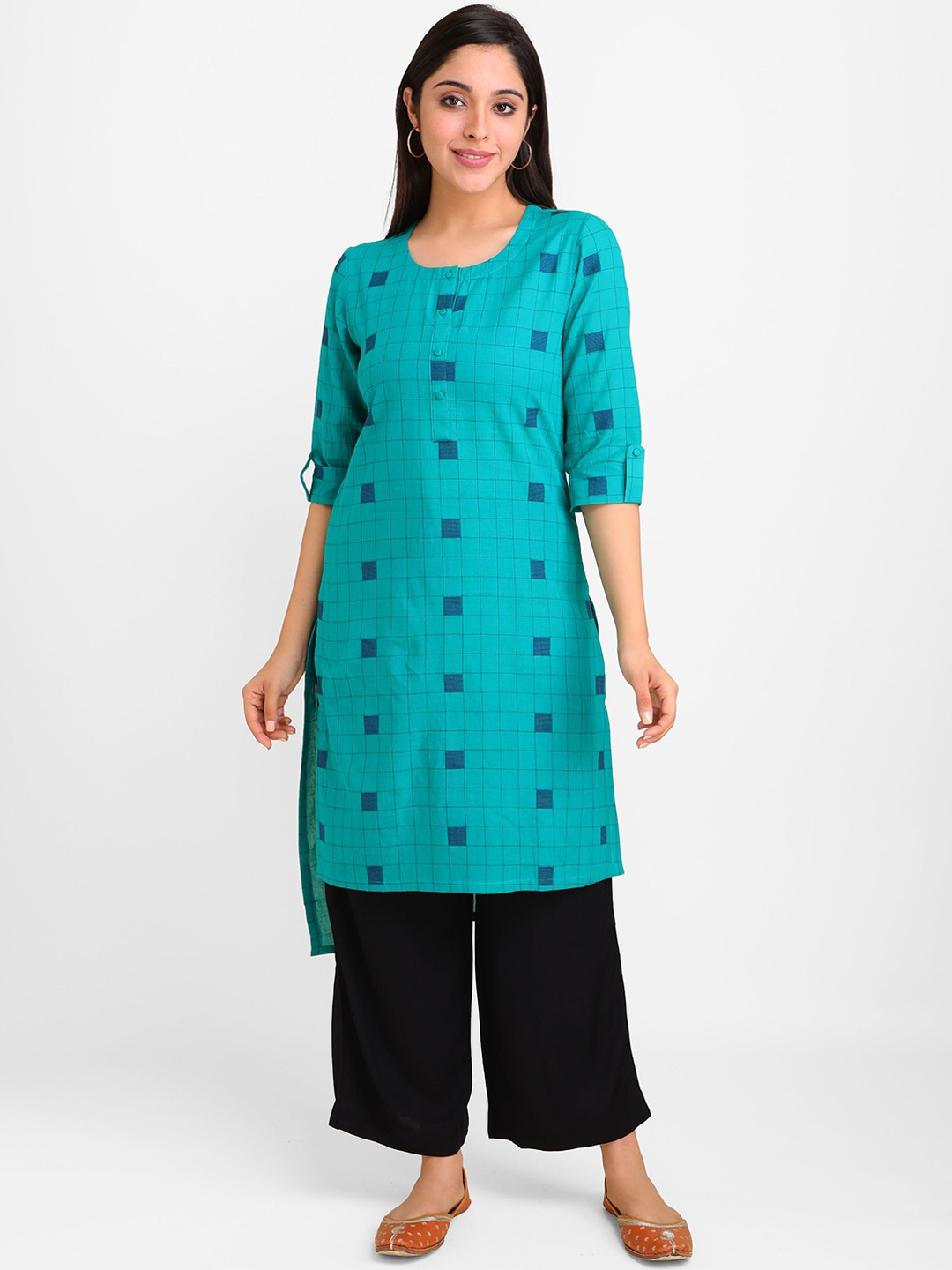 

lal10 Women Blue Dobby Kurta