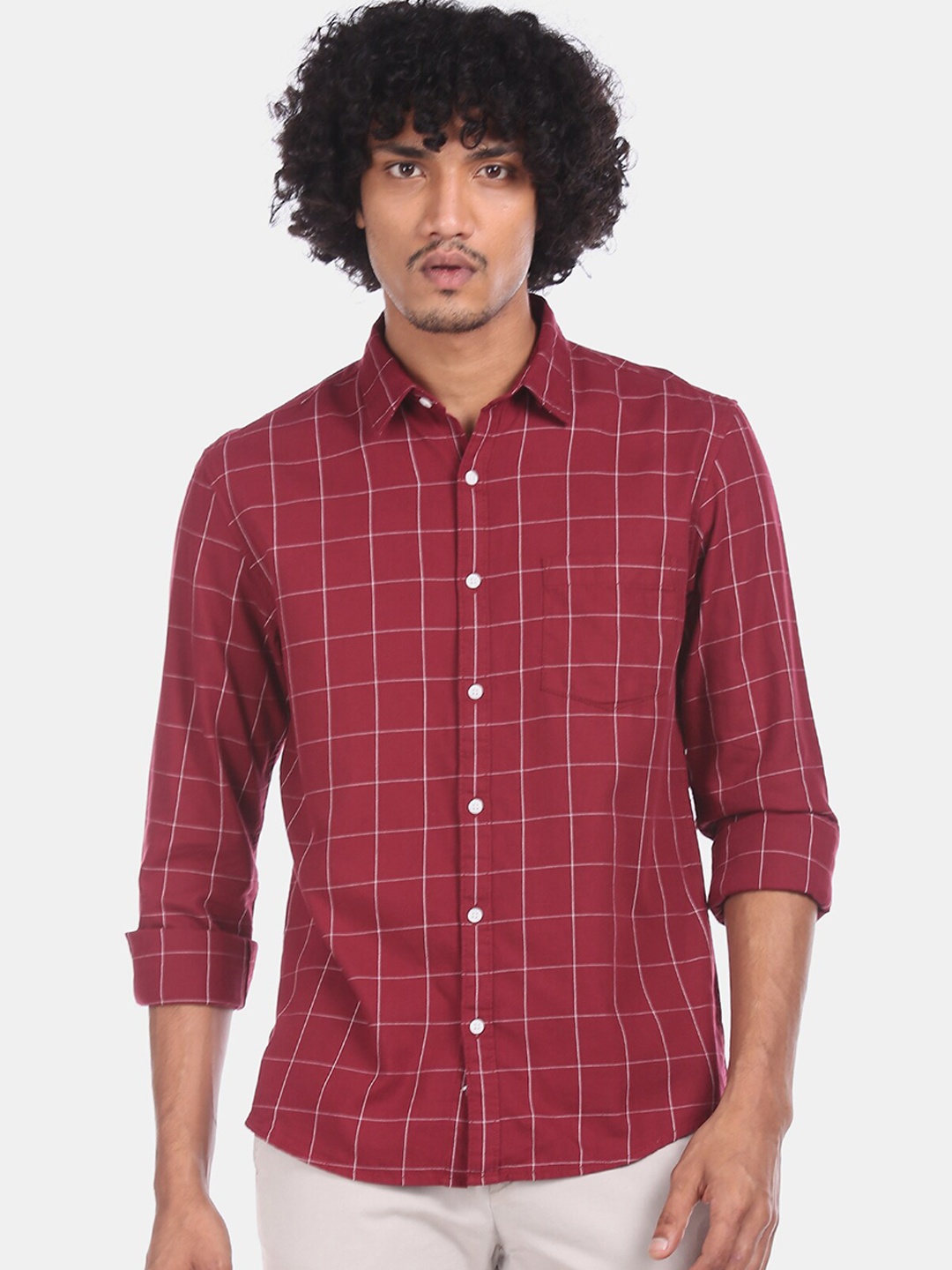

Ruggers Men Red & White Regular Fit Checked Cotton Casual Shirt