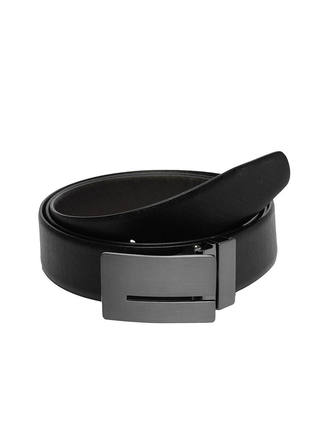 

WELBAWT Men Black & Brown Textured Slim Fit Leather Reversible Belt