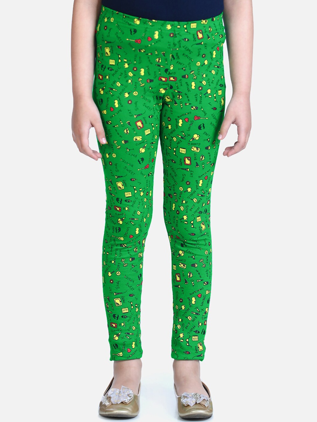 

Naughty Ninos Girls Green & Yellow Printed Ankle-Length Leggings