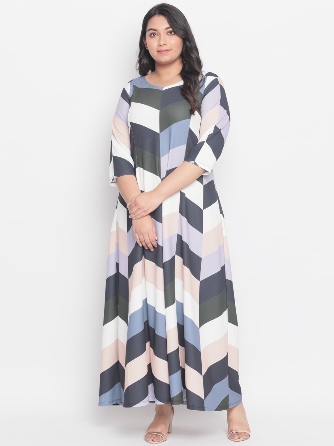 

Amydus Women Plus Size Blue & Grey Colourblocked Maxi Dress