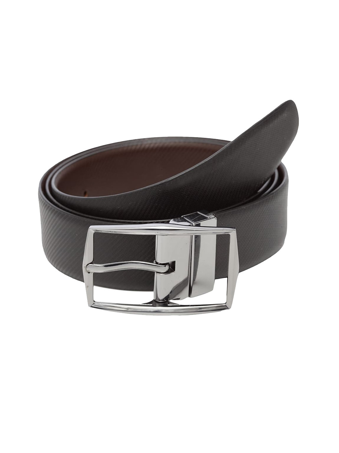 

WELBAWT Men Black & Brown Textured Leather Reversible Belt