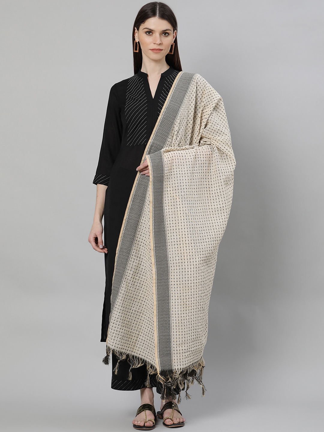 Libas Women Black Yoke Design Kurta with Palazzos & Dupatta